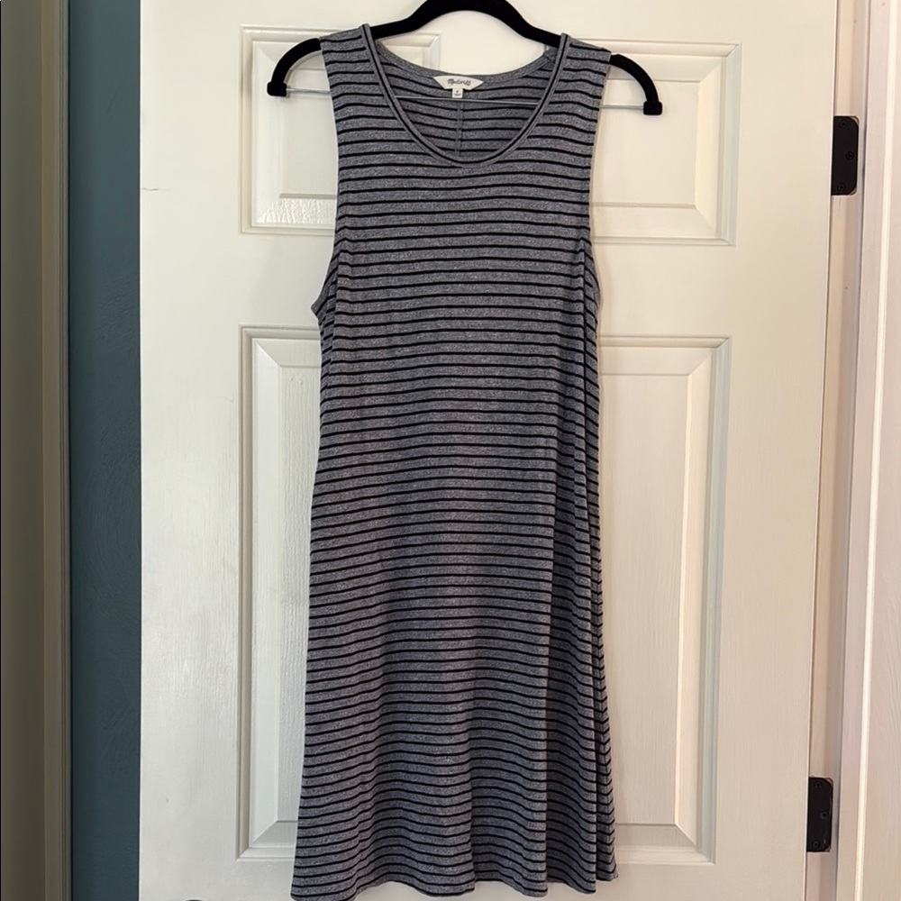 Madewell Blue and White Sleeveless Sheath Dress